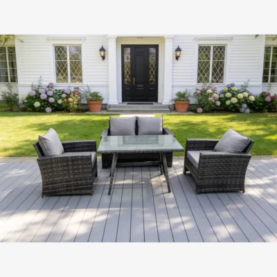 The Range Fimous 4-Seater Rattan High-Back Sofa Set with Dining Table - Dark Grey Mixed