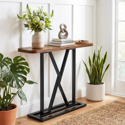 The Range Industrial Sofa Table Behind Couch - Brown