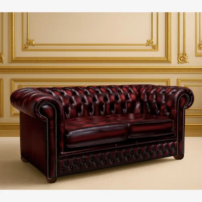 The Range Vintage Leather Chesterfield 2 Seater Sofa Manufactured in the UK - Red