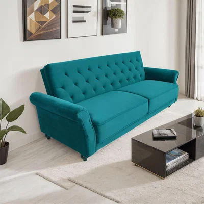 The Range Velvet Sofa Bed 225CM Modern 3 Seat Click Clack Sofa Bed Couch Settee with Arms - Green