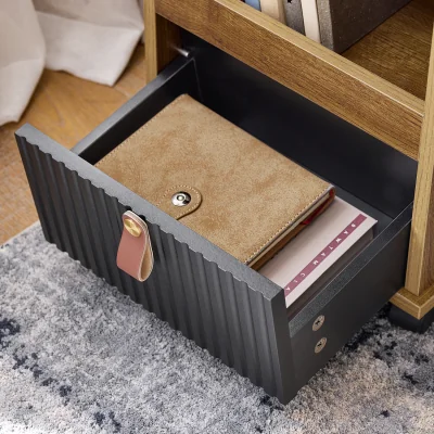 The Range Coffee Table Sofa Cart Nightstand with Wheels 1 Drawer 2 Sliding Doors Brown - Dark Brown