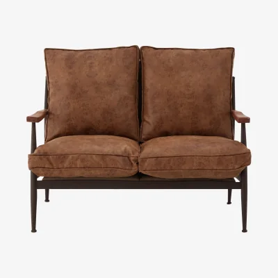 The Range New Foundry Brown Leather Effect 2 Seater Sofa - Brown