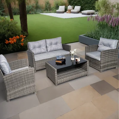 The Range Vinci Luxury Rattan Sofa Set with Table and Armchairs - Grey