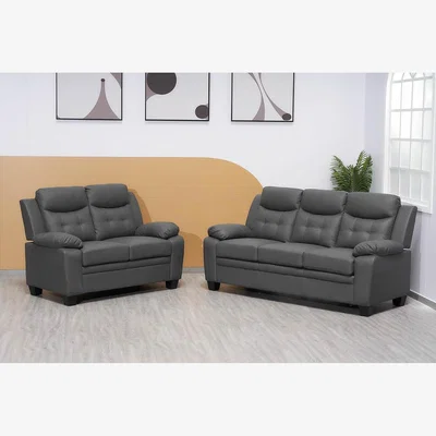 The Range Aura Faux Leather Sofa Set - Grey