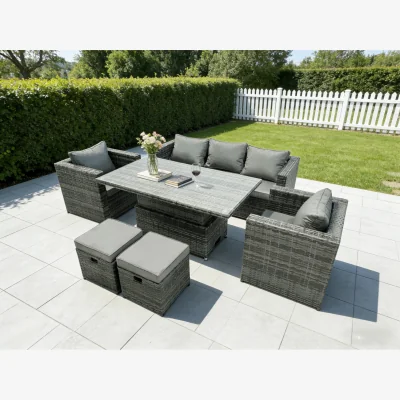 The Range Rattan Sofa Set with Adjustable Rising Dining Table, Lounge Sofa