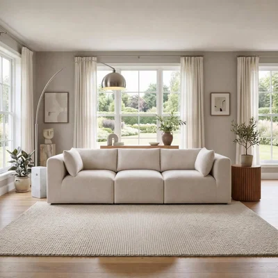 The Range Drift Boucle Fabric 3 Seater Modular Sofa - Cream