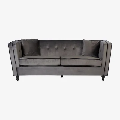 The Range Ferris 3 Seat Grey Velvet Sofa - Grey