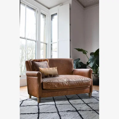 Rockett St George Vintage-Style Dark Brown Leather 2-Seater Sofa