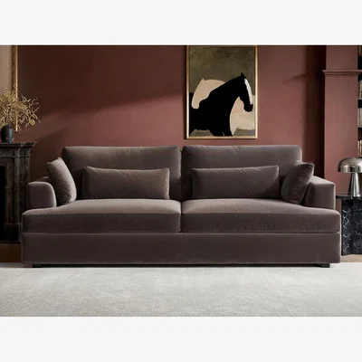 The Range Drew 3 Seater Brown Velvet Sofa - White