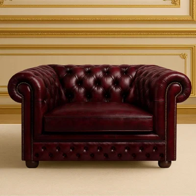 The Range Oxford 1 Seater Vintage Leather Chesterfield Sofa Manufactured in UK - Red