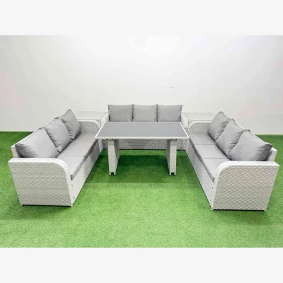 The Range Fimous Light Grey Patio Set with Black Tempered Glass Table & 3x 3-Seater Sofas - Light Grey