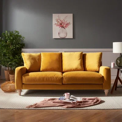 The Range Grove Sofa With Scatter Back Cushions - Mustard Velvet / 3