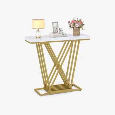 The Range Gold Console Table Modern Sofa Table - White