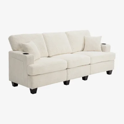 The Range 3-Seater Corduroy Upholstered Sofa with Scatter Cushions - Beige White