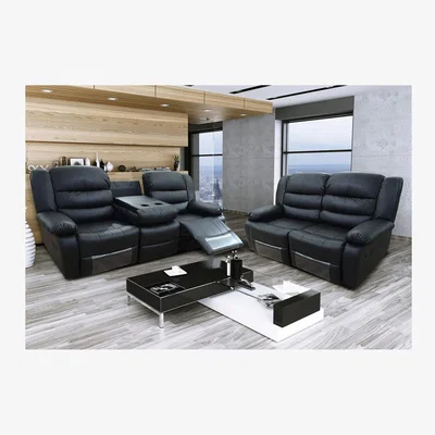The Range Supreme Leather Recliner 3 and 2 Seater Sofa Set - Black / 60kg