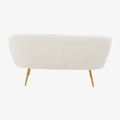 The Range Yazmin White Teddy Fabric 2 Seat Sofa With Gold Finish Legs - White