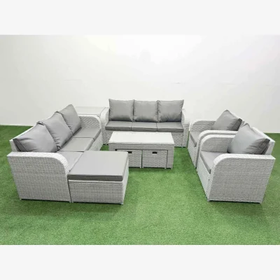 The Range Fimous PE Rattan High Back Patio Sofa Set with Reclining Chairs Light Grey - Light Grey