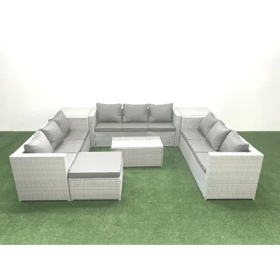The Range Fimous 10-Seater Rattan Sofa Set with Footstool & 2 Side Tables, Light Grey Mixed - Light Grey Mixed