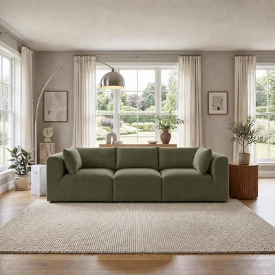 The Range Drift Boucle Fabric 3 Seater Modular Sofa - Green