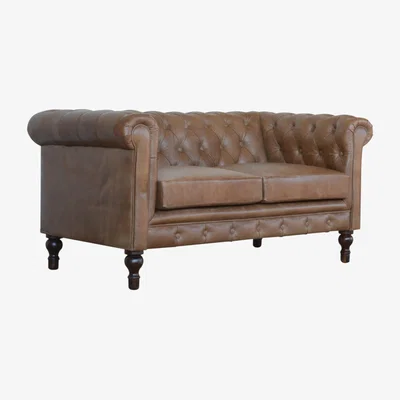The Range 2 Seat Leather Sofa with Durrie Accents - Brown