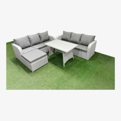 The Range Fimous Light Grey Rattan Patio Dining and Lounge Sofa Set - Light Grey
