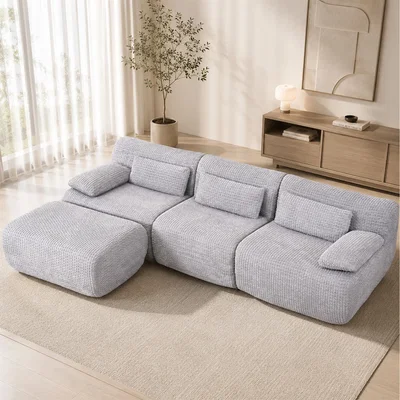 The Range MIMO Curved Seat Design Modular Sofa Set, Corduroy Fabric - Grey