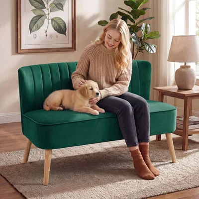 The Range HOMCOM 46 Loveseat Sofa 2 Seater Sofa with Padded Seat, Dark Green - Green