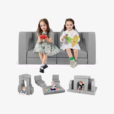 The Range 8-Piece Modular Kids Play Couch - Grey