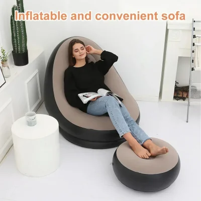 The Range Inflatable Lounge Sofa with Footstool - Black grey