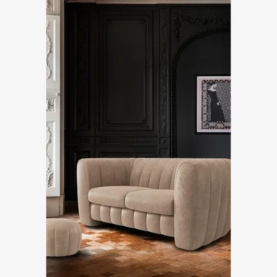 Rockett St George The Bowie Medium Sofa In Luxe Needlecord Velvet Natural Whisper