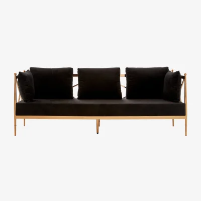 The Range Novo Black Velvet and Rose Gold Frame 3 Seater Sofa - Gold