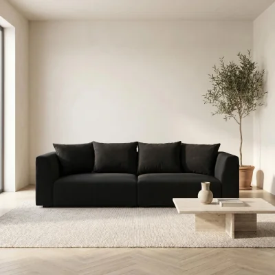 The Range Tokyo 3 Seater Sofa in Natural Bamboo Basket Weave Fabric with Deep Seat - Deep Black