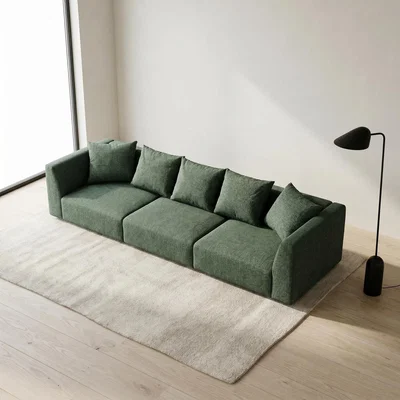 The Range Tokyo 5 Seater Sofa in Charcoal Grey Brushed Tweed Fabric with Deep Seat - Olive Green