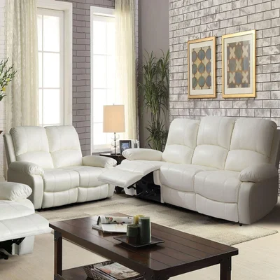 The Range Bonded Leather Reclining Sofa Set 3 Seater and 2 Seater - Ivory