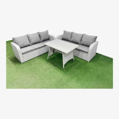 The Range Fimous Patio Dining & 6-Seater Rattan Lounge Sofa Set Light Grey - Light grey rattan + dark grey fabric