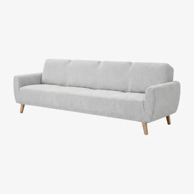 The Range Stretch Anti Slip Leaf Sofa Cover with Foam Rods - Light Grey / 145 - 185 cm