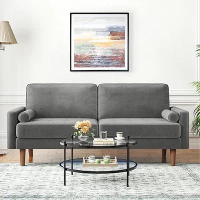 The Range 3 Seater Velvet Sofa Modern Upholstered Couch with 2 Pillows - Grey