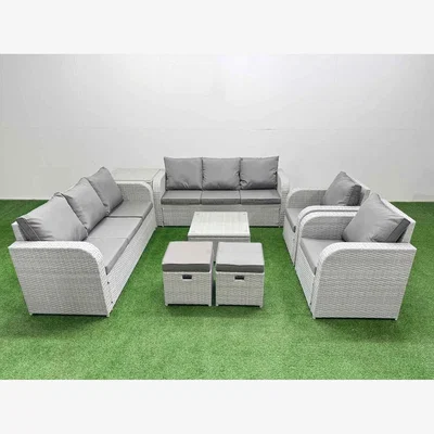 The Range Fimous PE Rattan High Back Lounge Sofa Set Light Grey - Light grey rattan with dark grey fabric