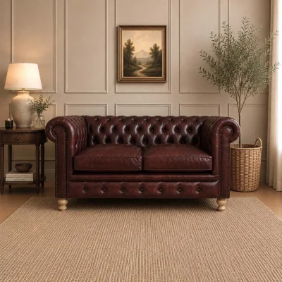 The Range Kensington Leather 2 Seater Sofa - Ox Blood Red