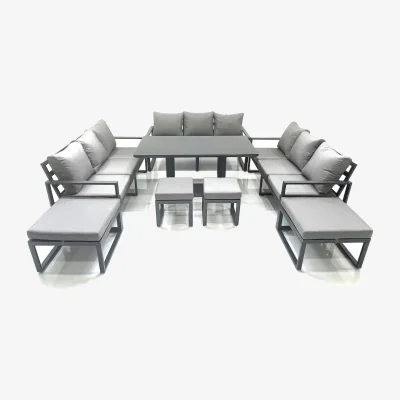 The Range Fimous 13-Seater Aluminium Sofa Set with Adjustable Table and 4 Footstools - Dark Grey