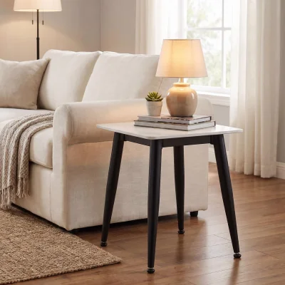 The Range FWStyle Monaco Sintered Stone Grey or White Sofa End Lamp Table - White