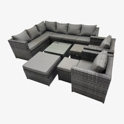 The Range Fimous 11-Seat Dark Grey Mixed Rattan Patio Sofa Set with Coffee Table. - Dark Grey Mixed