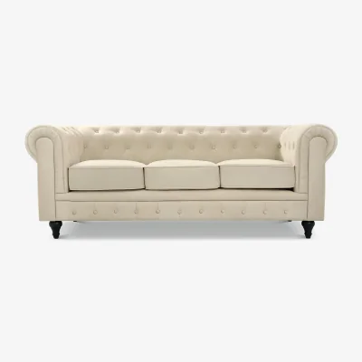 The Range Chesterfield Scroll Arm Velvet Sofa - Beige / 3