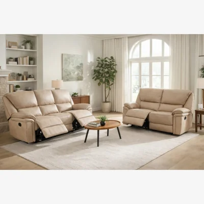 The Range Beige Denver Fabric Reclining 3 Seater and 2 Seater Recliner Sofas - Beige
