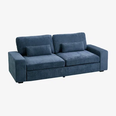 The Range 2-Seater Chenille Upholstered Sofa with Pillows - Blue