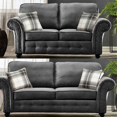 The Range Oakland 3 Plus 2 Charcoal Suede Sofa Set - Charcoal / 5