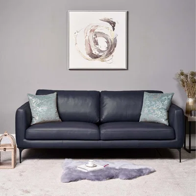 The Range Carnaby Leather Sofa 3 Seater - Dark Blue Grey - Blue Grey