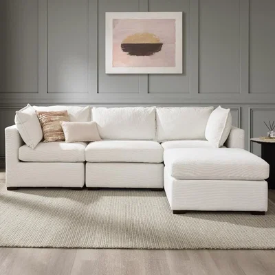 The Range Aster Sofa With Footstool - Ivory Linen