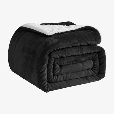 The Range Fleece Flannel Sherpa Soft Blankets for Bed Sofa and Travel - Black / 200cm