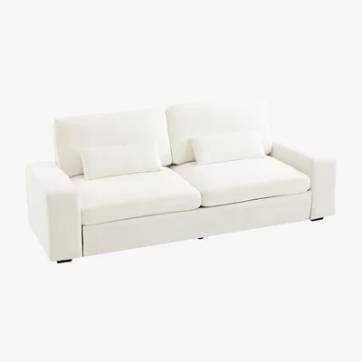 The Range 2-Seater Chenille Upholstered Sofa with Pillows - White